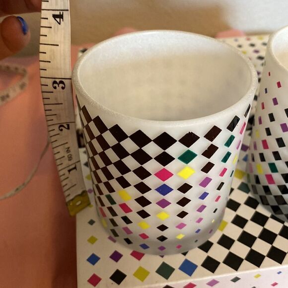 NEW-Bloomingdale’s Checkerboard Rainbow Glass Votive Candle Holders - Picture 5 of 5